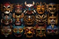 Colorful wooden masks and handicrafts on sale at shop Royalty Free Stock Photo
