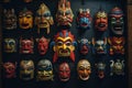 Colorful wooden masks and handicrafts on sale at shop Royalty Free Stock Photo