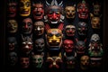 Colorful wooden masks and handicrafts on sale at shop Royalty Free Stock Photo