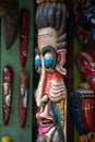 Colorful wooden masks and handicrafts on sale at shop in the Thamel District of Kathmandu, Nepal. Royalty Free Stock Photo