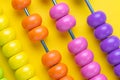 Colorful wooden pink and orange abacus beads on yellow background, business financial or accounting profit and loss concept, or u Royalty Free Stock Photo