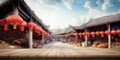 Colorful wooden platform landscape: Old chinese shopping street.