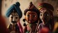 Colorful Wooden Puppets of Traditional Indian Puppet Theater