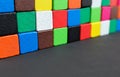 Colorful wooden rectangles for math Cuisenaire rods. Multi-colored wooden blocks. Royalty Free Stock Photo