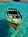 Colorful Wooden Row Fishing Boat, Greece Royalty Free Stock Photo