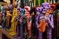 Colorful wooden skeleton figures in a local shop in Antigua Guatemala.