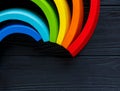 Colorful wooden toy rainbow, arc rainbow for children, toys for creativity development. Children`s waldorf or montessori school Royalty Free Stock Photo