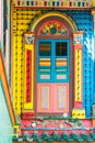 Colorful wooden window Colonial retro architecture building home and living vintage style in Little India, Singapore
