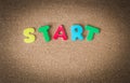Colorful Wooden word START on cork board Royalty Free Stock Photo