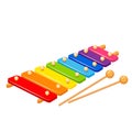 Colorful wooden xylophone with sticks Royalty Free Stock Photo