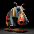 Colorful Wooden Zebra Head Sculpture: Vray, Cubist Planes, Maya, Romanesque Art