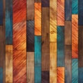 Colorful woodgrain pattern with ethnic colors, Seamless repeating background, brown blue