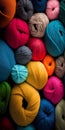 Colorful wool yarn balls for knitting as background, close up view