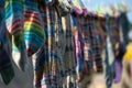 Colorful woolen socks drying Royalty Free Stock Photo