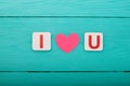 I love you on blue wooden background. Top view. Mock up. Copy space. Valentine day Royalty Free Stock Photo