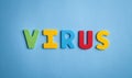 Colorful word Virus on the blue background