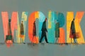 Colorful word 'work' created with silhouettes of walking people Royalty Free Stock Photo