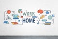 Colorful work from home sketch on concrete wall