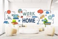 Colorful work from home sketch in home office