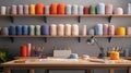 Colorful Workshop Space with Vibrant Skeins of Yarn and Creative Tools for Artistic Crafting Projects Royalty Free Stock Photo