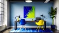 Colorful Workspace: Motivational Office Interior with Cobalt Blue, Sunshine Yellow, and Lime Green