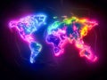 A colorful world map with neon lights Royalty Free Stock Photo