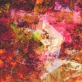 Colorful worn out poster. Street wall art with abstract grunge collage, brush strokes