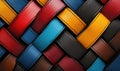 Colorful woven leather strips showcasing vibrant textures and patterns Royalty Free Stock Photo
