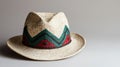 Colorful woven straw hat with geometric pattern Royalty Free Stock Photo