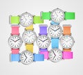 Colorful wrist watches on gray background Royalty Free Stock Photo