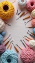 Colorful yarn balls and crochet hooks on a table Royalty Free Stock Photo