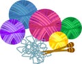 Colorful yarn balls with knitting needles