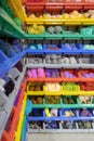 Colorful yarn balls on the shelf. Royalty Free Stock Photo