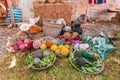 Colorful yarn balls in traditional baskets in Andes Mountains near Cusco, Peru Royalty Free Stock Photo