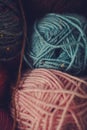 Colorful yarn skeins close up, stacked Royalty Free Stock Photo