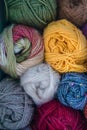 Colorful yarn skeins close up, stacked Royalty Free Stock Photo