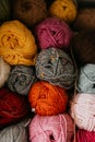 Colorful yarn skeins close up, stacked Royalty Free Stock Photo