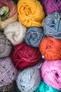 Colorful yarn skeins close up, stacked Royalty Free Stock Photo