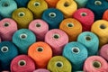 Colorful yarn spools arranged in a pattern for background use