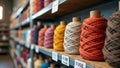 Colorful yarn spools in knitting and weaving studio Royalty Free Stock Photo