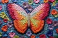 Colorful Yarn Weaves Whimsical Butterfly On Fabric. Generative AI