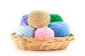 Colorful yarn in wicker basket Royalty Free Stock Photo
