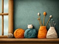 Colorful yarns on a cozy shelf display Royalty Free Stock Photo