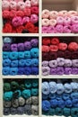 Colorful yarns of wool for knitting in shop