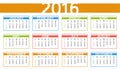 2016 colorful year calendar in English language Royalty Free Stock Photo