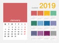 Colorful Year 2019 calendar horizontal vector design template, simple and clean design. Royalty Free Stock Photo