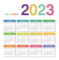 Colorful Year 2023 calendar horizontal vector design template, simple and clean design. Calendar for 2023 on White Background for