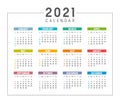 Year 2021 calendar vector template