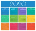 Colorful year 2020 calendar