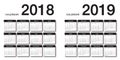 Colorful Year 2018 and Year 2019 calendar horizontal vector design template, simple and clean design.8 Royalty Free Stock Photo